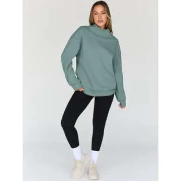 Trendy Queen Womens Oversized Sweatshirts Turtleneck Pullover Long Sleeve Hoodies Tops Fall Fashion Outfits 2025 Clothes Green M