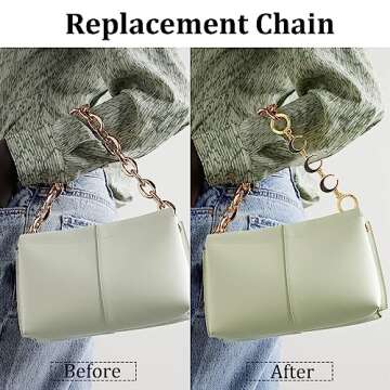 Generic 4Pcs Bag Extender Chain, Classic Style, Alloy Material, Black, White Moon Replacement Chain Wallet Shoulder Bag