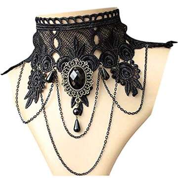 iWenSheng Halloween Costumes Jewelry - Steampunk Black Lace Choker Necklace