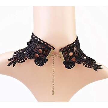 iWenSheng Steampunk Black Lace Choker Necklace for Halloween