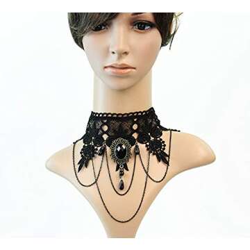 iWenSheng Steampunk Black Lace Choker Necklace for Halloween