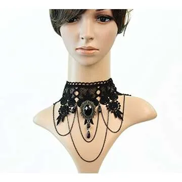 iWenSheng Steampunk Black Lace Choker Necklace for Halloween
