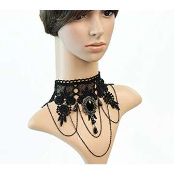 iWenSheng Steampunk Black Lace Choker Necklace for Halloween