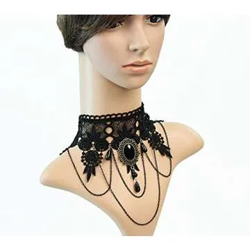 iWenSheng Steampunk Black Lace Choker Necklace for Halloween