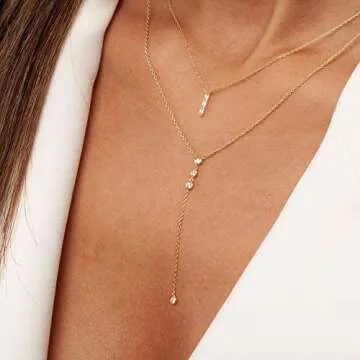 Freekiss Gold Pendant Necklace for Women, Dainty Diamond Necklaces for Women Simple 14K Gold Plated Paperclip Choker Necklaces Cute Minimalist Open Oval Necklaces Gold Jewelry for Women Gifts (3cz y necklace)