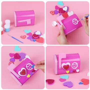 Valentine'S Day Diy Painting Mini Tin Toy Mailbox Set,Valentine'S Day Gifts For Kids,DIY Projects Mailbox for Preschoolers Gift Exchange Activities (4 Pcs)