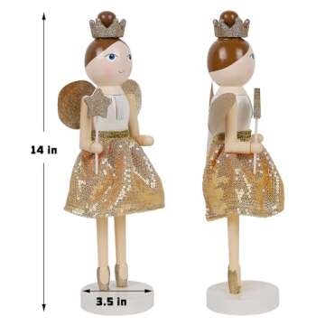 Joliyoou 14 Inch Christmas Wooden Nutcracker, Golden Fairy Nutcracker Holding A Star Wand Mantel Fig...