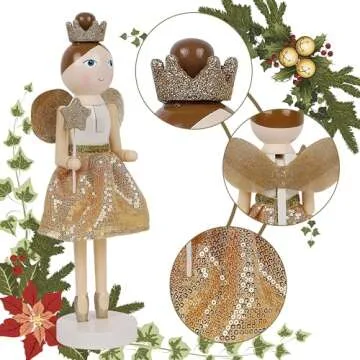 Joliyoou 14 Inch Christmas Wooden Nutcracker, Golden Fairy Nutcracker Holding A Star Wand Mantel Figurine, Xmas Nutcracker Tabletop Centerpieces Festival Shelves Decor