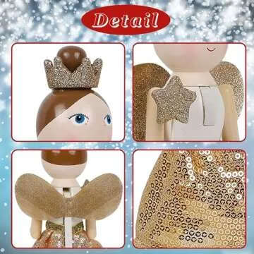 Joliyoou 14 Inch Christmas Wooden Nutcracker, Golden Fairy Nutcracker Holding A Star Wand Mantel Figurine, Xmas Nutcracker Tabletop Centerpieces Festival Shelves Decor