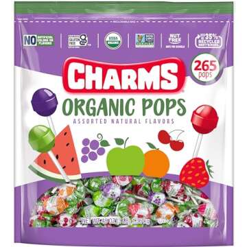 Charms Organic Pops (265 Count) – USDA Organic Fruit Candy Lollipops Made with All Natural Flavors and Ingredients – Dye-Free, Gluten- Free, Non-GMO, 3 lb Resealable Bag