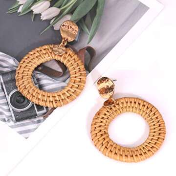 BSJELL Woven Rattan Earrings - Handmade Boho Chic Jewelry