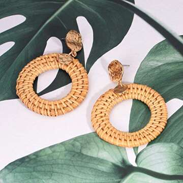 BSJELL Woven Rattan Earrings - Handmade Boho Chic Jewelry