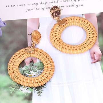 BSJELL Woven Rattan Earrings - Handmade Boho Chic Jewelry
