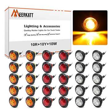MADCATZ Pack of 30 Mini Round 3/4 Inch 10 Amber + 10 Red + 10 White 3 LED Trailer Side Marker Button...