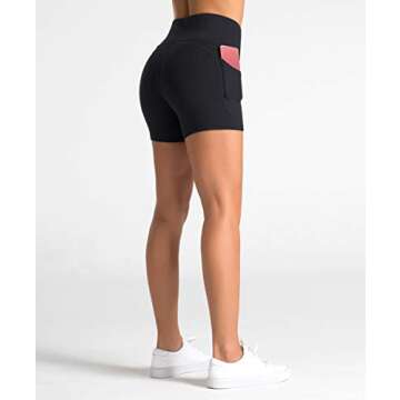 Dragon Fit High Waist Yoga Shorts for Women with 2 Side Pockets Tummy Control Running Home Workout Shorts(Medium, Black)