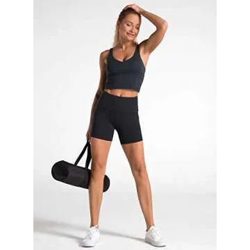 Dragon Fit High Waist Yoga Shorts for Women with 2 Side Pockets Tummy Control Running Home Workout Shorts(Medium, Black)