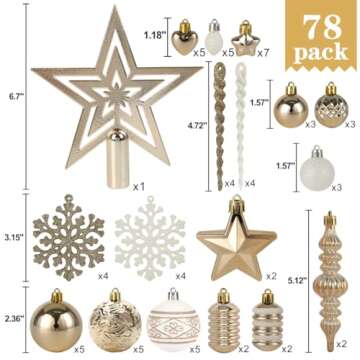 Stylish 78-Pack Christmas Tree Ornaments Set - Shatterproof & Eco-Friendly for Holiday Decor