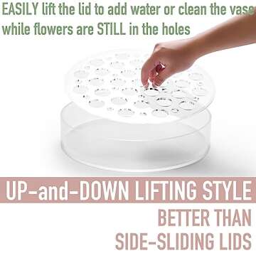 GIVMOR COLOS Acrylic Flower Vase 8 in Dia. Circular Leak-Proof Clear Acrylic Low Vase with 16+5 Holes - Low-Profile Cylinder Floral Centerpiece for Table - Clear
