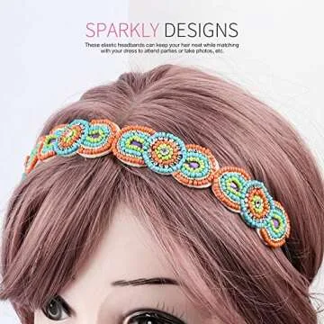 Teenitor 6 Pieces Elastic Rhinestone Beaded Women Headbands, Handmade Vintage Jewelry Hair Bands for Girl Hair Accessories 20-26.8’’ Multicolor