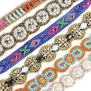 Teenitor 6 Pieces Elastic Rhinestone Beaded Women Headbands, Handmade Vintage Jewelry Hair Bands for Girl Hair Accessories 20-26.8’’ Multicolor