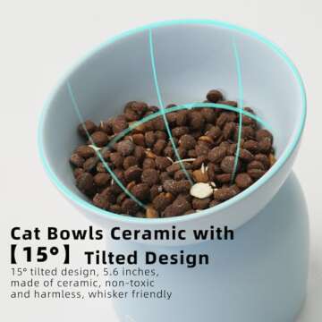 Elevated Cat Food Bowl, Ceramic Cat Bowls for Food and Water, Cat Bowls Whisker Friendly, Lead & Cad...