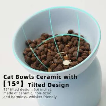 Elevated Cat Food Bowl, Ceramic Cat Bowls for Food and Water, Cat Bowls Whisker Friendly, Lead & Cad...
