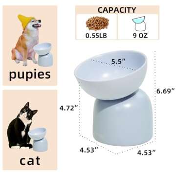 Elevated Cat Food Bowl, Ceramic Cat Bowls for Food and Water, Cat Bowls Whisker Friendly, Lead & Cadmium Free, 15°Tilted Non-Slip Anti Vomiting for Cats and Puppy Blue