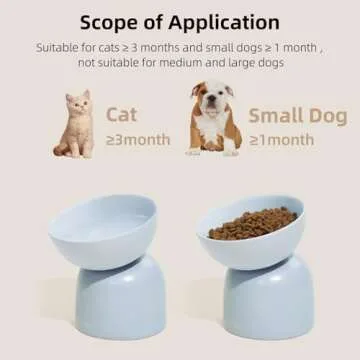 Elevated Cat Food Bowl, Ceramic Cat Bowls for Food and Water, Cat Bowls Whisker Friendly, Lead & Cadmium Free, 15°Tilted Non-Slip Anti Vomiting for Cats and Puppy Blue