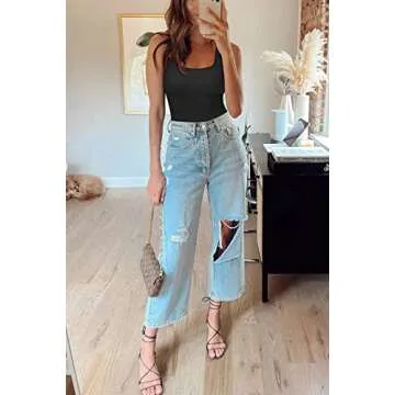 MOOSLOVER Women Sexy Ribbed Bodysuit Seamless Sleeveless Square Neck Tank Top Shapewear(M,Black)