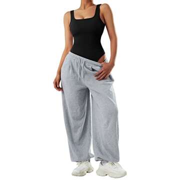 MOOSLOVER Women Sexy Ribbed Bodysuit Seamless Sleeveless Square Neck Tank Top Shapewear(M,Black)