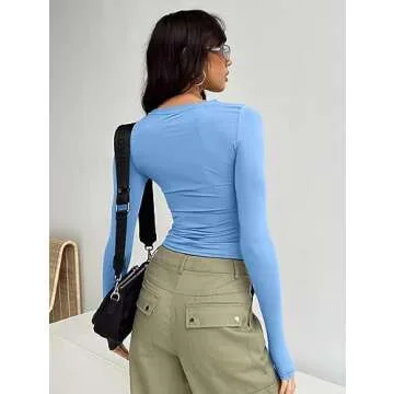 HYZ Women's Casual Long Sleeve Slim Fit Crew Neck Top