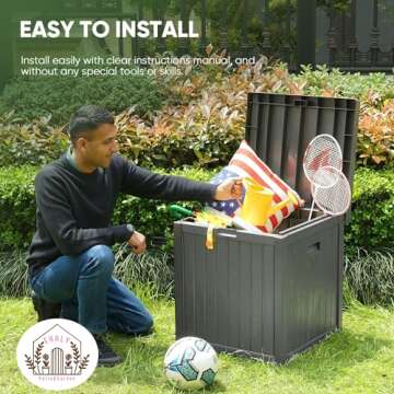 EHHLY Deck Box, 51 Gallon Package Bin Delivery Box for Outside Front Porch, Small Patio Outdoor Storage Boxes Waterproof, UV Resistant Plastic Resin Pool Storage Bins with lids, Grey