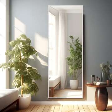 NeuType Full Length Mirror Floor Mirror with Standing Holder Bedroom/Locker Room Standing/Hanging Mirror Dressing Mirror (Silver), 65"x22"