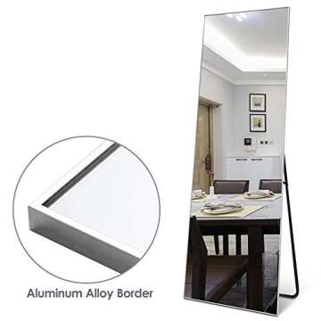 NeuType Full Length Mirror Floor Mirror with Standing Holder Bedroom/Locker Room Standing/Hanging Mirror Dressing Mirror (Silver), 65"x22"