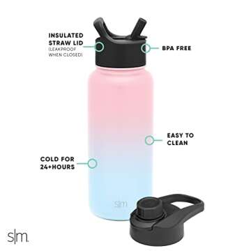 32oz Vacuum Insulated Stainless Steel Water Bottle with Straw Lid by Simple Modern - BPA-Free, Leakproof for Sports