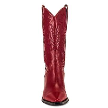 Mattiventon Cowgirl Boots for Women Vintage Embroidery Cowboy Boots Pull on Mid Calf Western Boots