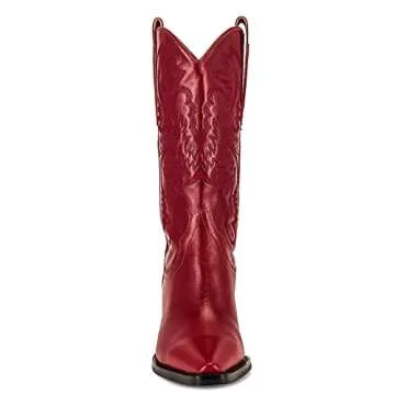 Mattiventon Cowgirl Boots for Women Vintage Embroidery Cowboy Boots Pull on Mid Calf Western Boots