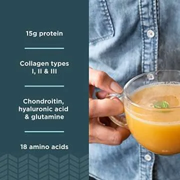 Ancient Nutrition Bone Broth Protein Powder, Chicken Soup, Grass-Fed Chicken and Beef Bone Broth Powder, 15g Protein Per Serving, Supports a Healthy Gut, 15 Servings