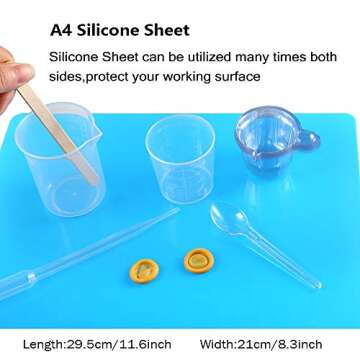 Sntieecr 158 Pieces Resin Cups Casting Tools Kit, Including 100ml Measuring Cups, A4 Silicone Sheet, Mixing Spoons, 2oz Graduated Cups, Sticks, Dropping Pipettes and Gloves for Resin and Art Making