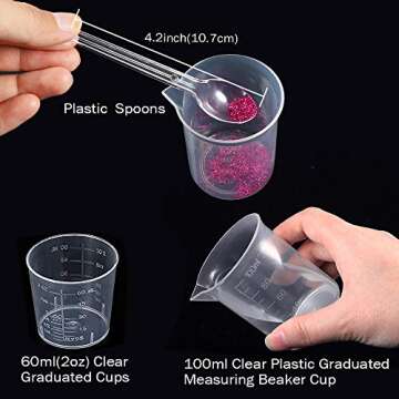 Sntieecr 158 Pieces Resin Cups Casting Tools Kit, Including 100ml Measuring Cups, A4 Silicone Sheet, Mixing Spoons, 2oz Graduated Cups, Sticks, Dropping Pipettes and Gloves for Resin and Art Making