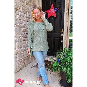WIHOLL Womens Tops Dressy Casual Fall Sweaters Square Neck Fashion Clothes 2023