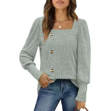 WIHOLL Womens Tops Dressy Casual Fall Sweaters Square Neck Fashion Clothes 2023