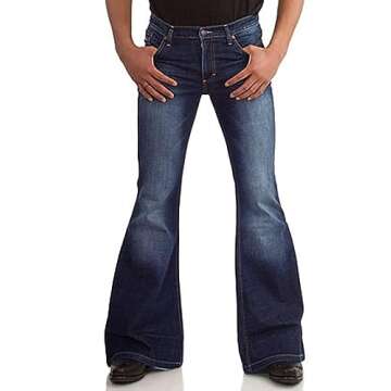 Men's Vintage Bell Bottom Jeans 60s 70s Outfits for Men,Mens Bell Bottoms Disco Pants Flared Jeans B...