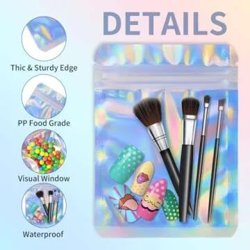 YHJZ 100 Pcs Holographic Resealable Packaging Bags