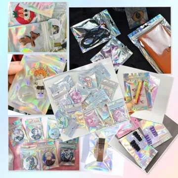 YHJZ 100 Pcs Holographic Resealable Packaging Bags