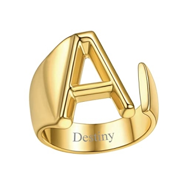 FindChic Custom Initial Ring Adjustable Gold Plated Jewelry