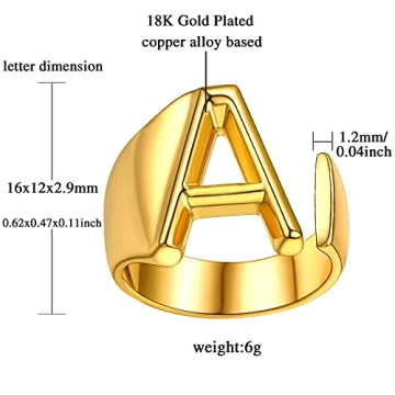 FindChic Custom Initial Ring Adjustable Gold Plated Jewelry