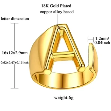 FindChic Custom Initial Ring Adjustable Gold Plated Jewelry