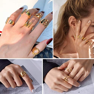 FindChic Custom Initial Ring Adjustable Gold Plated Jewelry