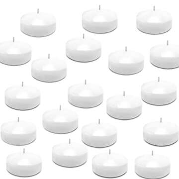 JHENG 50 Pack Floating Candles, 2'' White Unscented Dripless Wax Burning Candles, for Cylinder Vases...